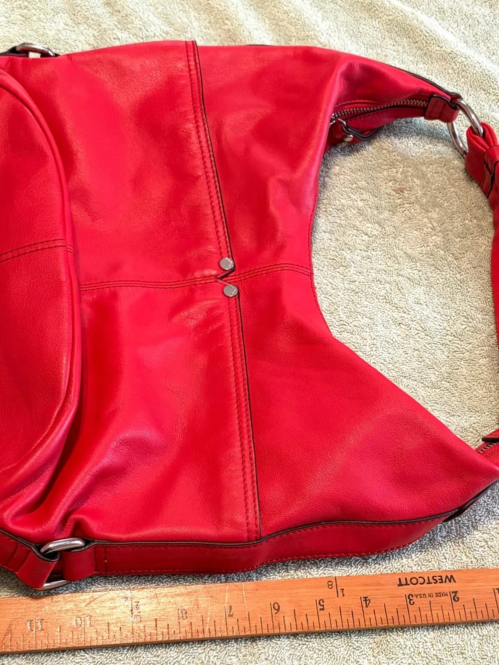 Tignanello Red Genuine Leather Hobo Shoulder Bag